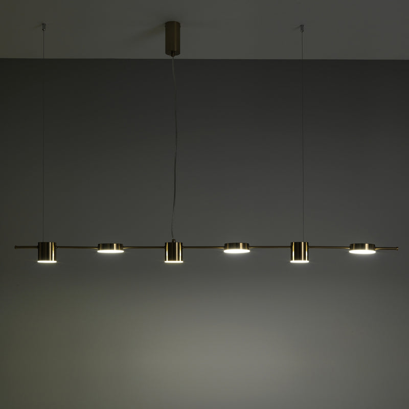 Lampadario lungo a sospensione moderno 6 luci ottone anticato cm 160x10x130h