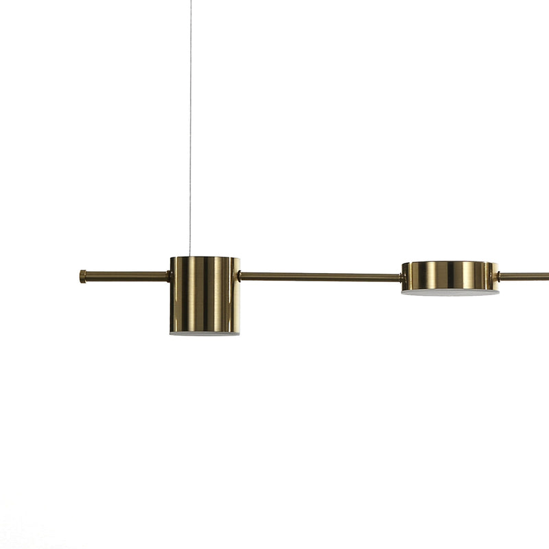 Lampadario lungo a sospensione moderno 6 luci ottone anticato cm 160x10x130h