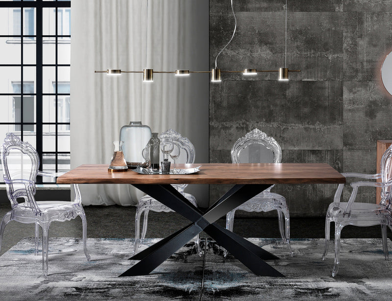 Lampadario lungo a sospensione moderno 6 luci ottone anticato cm 160x10x130h
