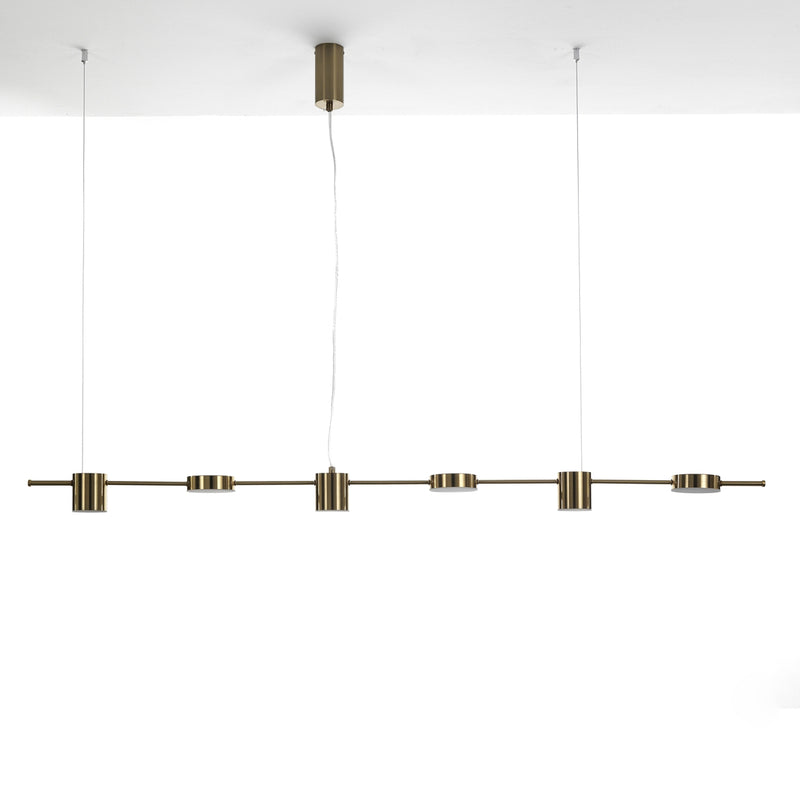 Lampadario lungo a sospensione moderno 6 luci ottone anticato cm 160x10x130h