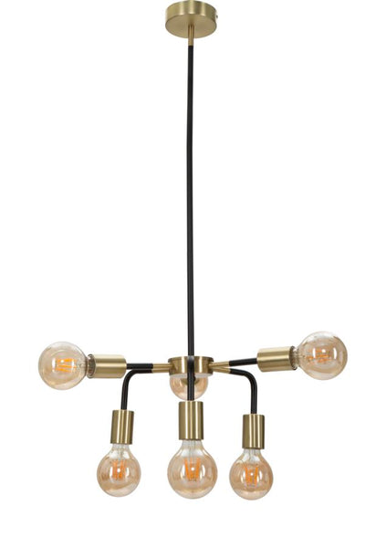 Lampadario 6 luci design moderno in metallo nero e oro cm Ø 37x81h