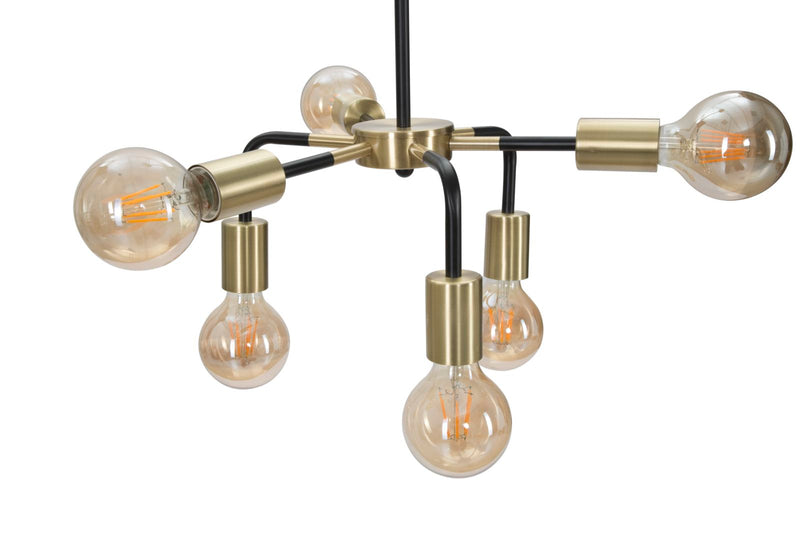 Lampadario 6 luci design moderno in metallo nero e oro cm Ø 37x81h