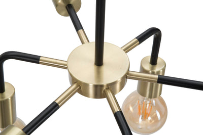 Lampadario 6 luci design moderno in metallo nero e oro cm Ø 37x81h