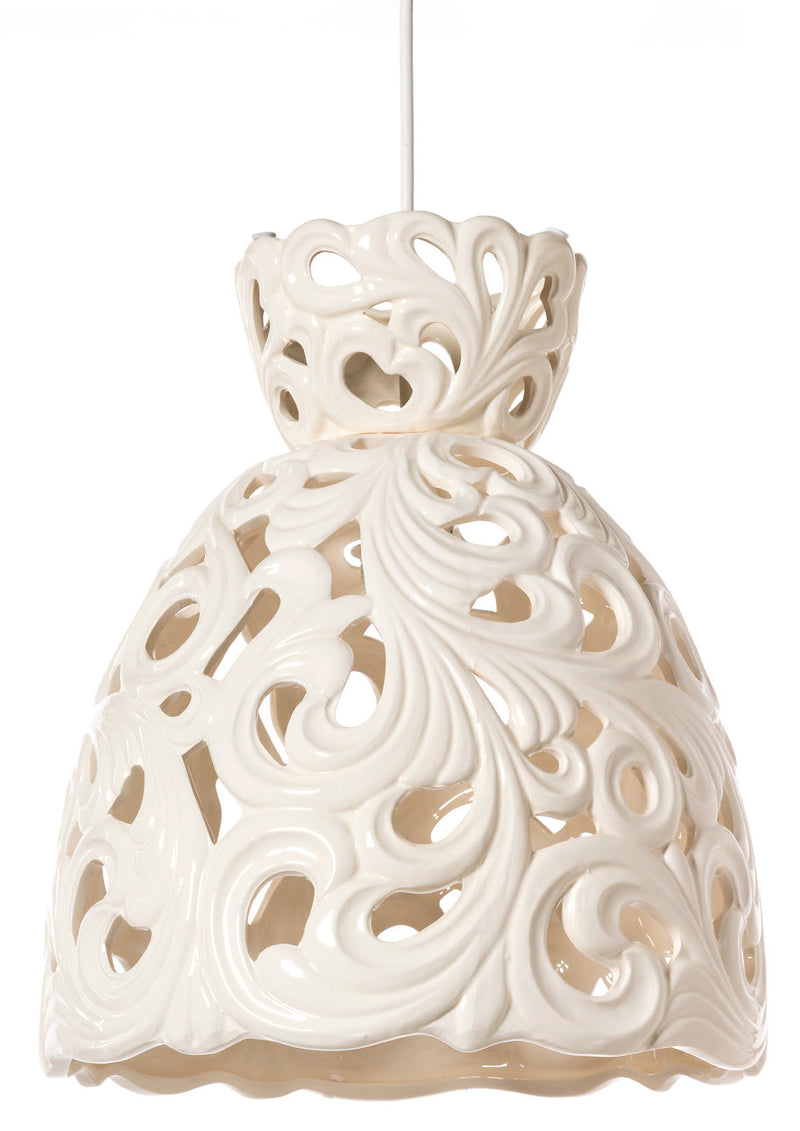 Lampadario a sospensione in ceramica decorata colore bianco - varie misure