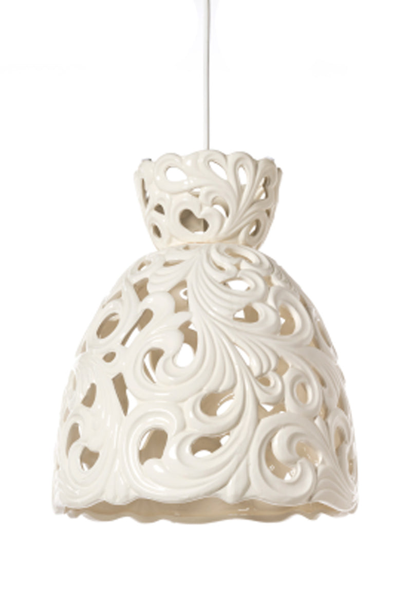 Lampadario a sospensione in ceramica decorata colore bianco - varie misure