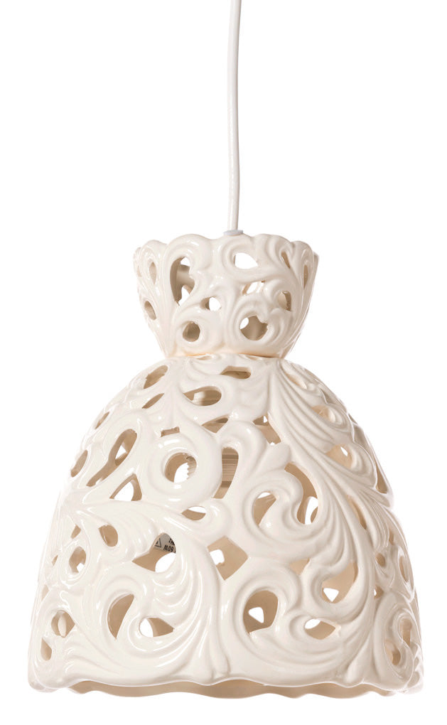 Lampadario a sospensione in ceramica decorata colore bianco - varie misure