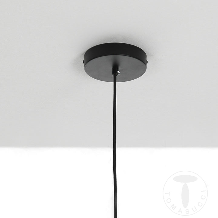 Lampadario a sospensione tondo coprilampada in tessuto e paglia di Vienna cm Ø 39x46h