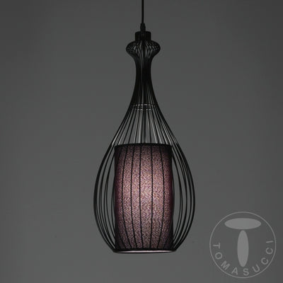 Lampadario design una luce in acciaio e tessuto colore nero cm Ø 24x56h