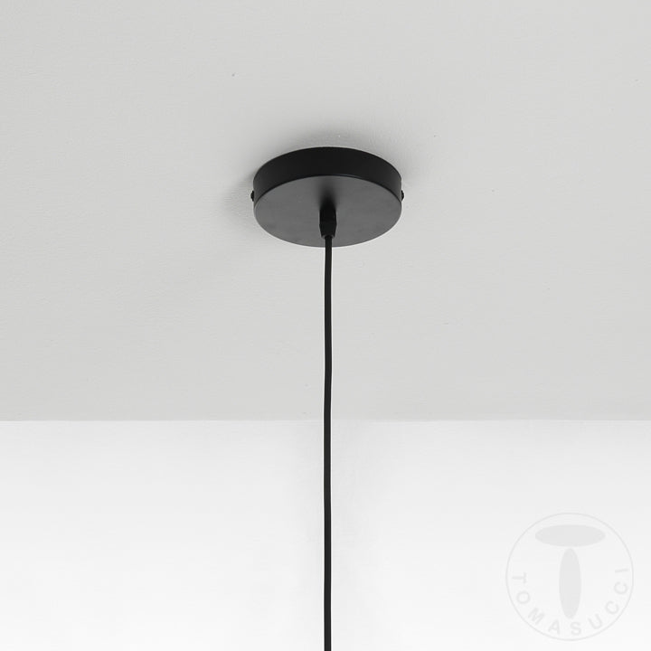Lampadario a sospensione paralume in acciaio e tessuto colore nero cm Ø 29x64h