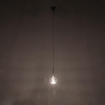 Lampadario moderno in metallo cromato e vetro a forma di goccia cm Ø 12x136h