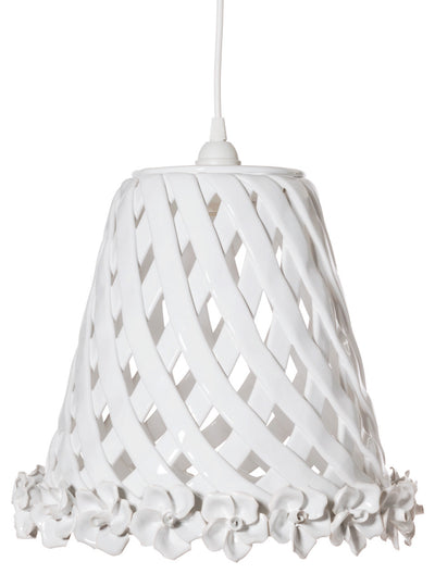 Lampadario da soggiorno in ceramica bianco con fiori - varie misure