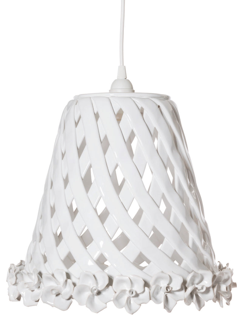 Lampadario da soggiorno in ceramica bianco con fiori - varie misure
