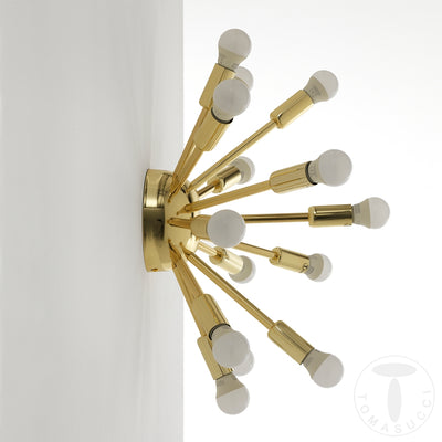 Lampadario design da soffitto applique da muro in metallo colore oro 14 luci cm Ø 43x29h