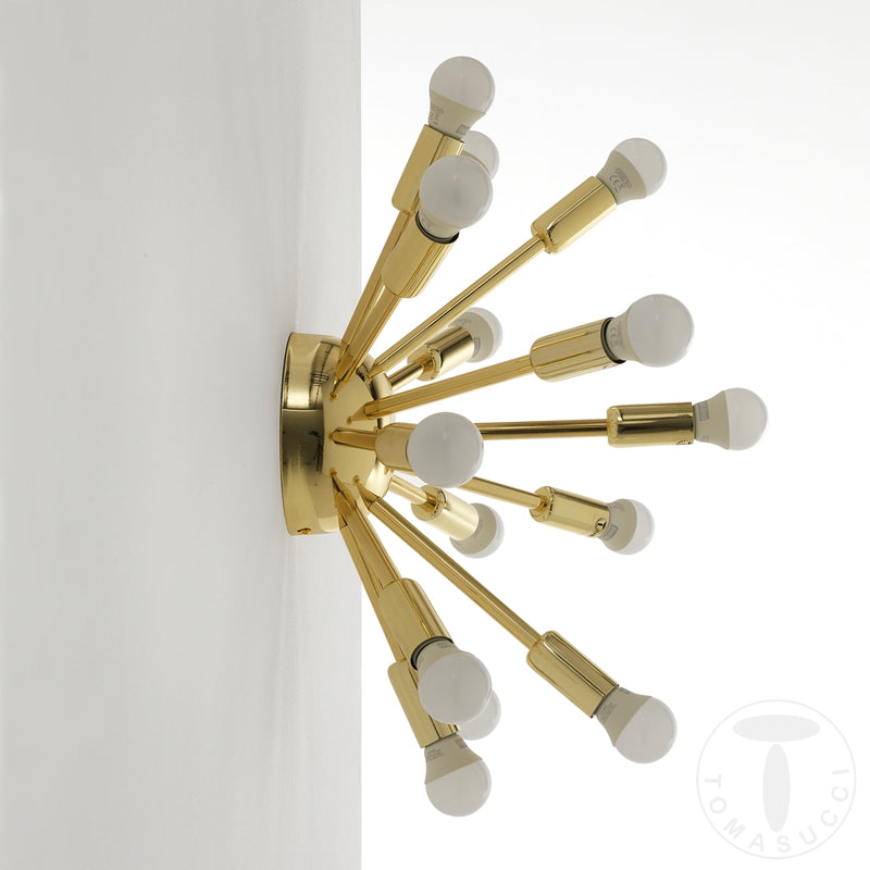 Lampadario design da soffitto applique da muro in metallo colore oro 14 luci cm Ø 43x29h