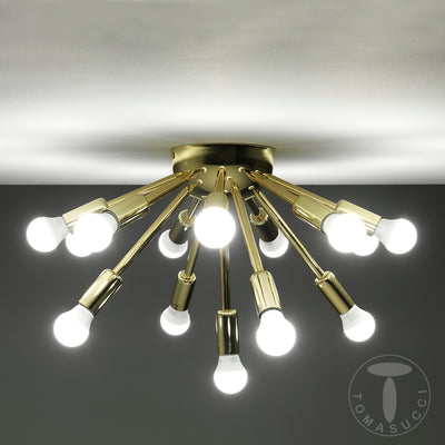 Lampadario design da soffitto applique da muro in metallo colore oro 14 luci cm Ø 43x29h