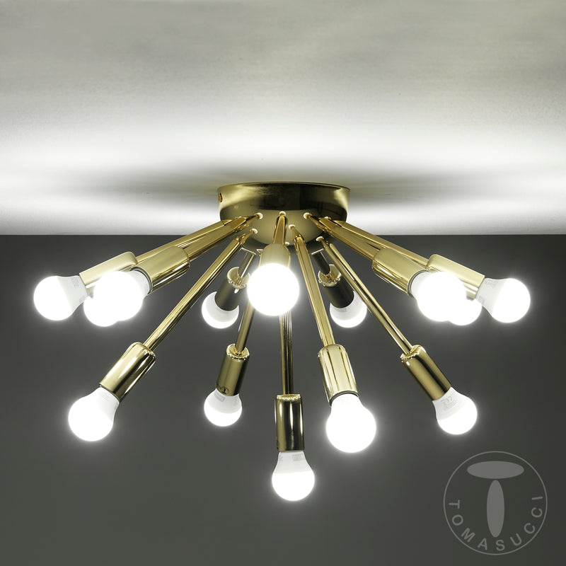 Lampadario design da soffitto applique da muro in metallo colore oro 14 luci cm Ø 43x29h