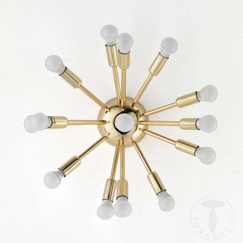 Lampadario design da soffitto applique da muro in metallo colore oro 14 luci cm Ø 43x29h