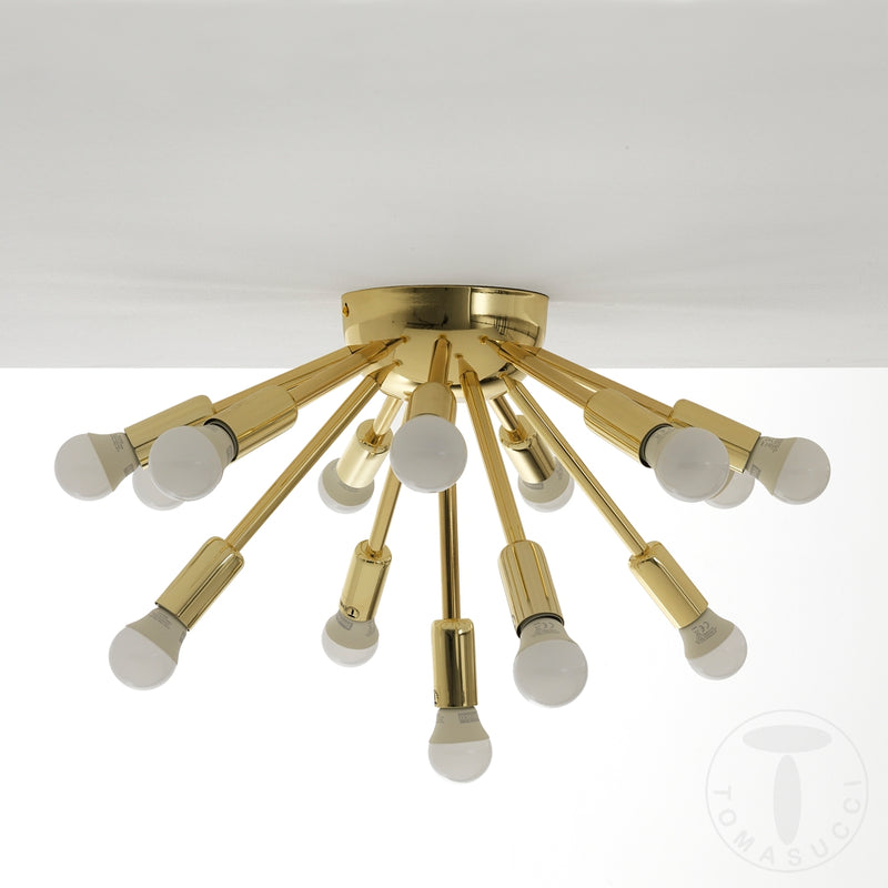 Lampadario design da soffitto applique da muro in metallo colore oro 14 luci cm Ø 43x29h
