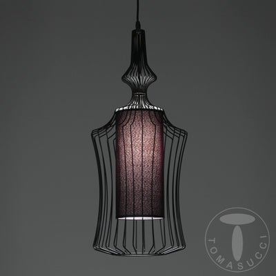 Lampadario a sospensione paralume in acciaio e tessuto colore nero cm Ø 29x64h