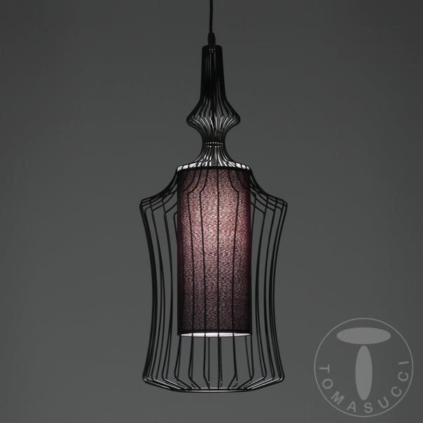 Lampadario a sospensione paralume in acciaio e tessuto colore nero cm Ø 29x64h
