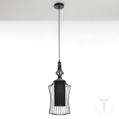 Lampadario a sospensione paralume in acciaio e tessuto colore nero cm Ø 29x64h