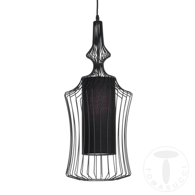 Lampadario a sospensione paralume in acciaio e tessuto colore nero cm Ø 29x64h