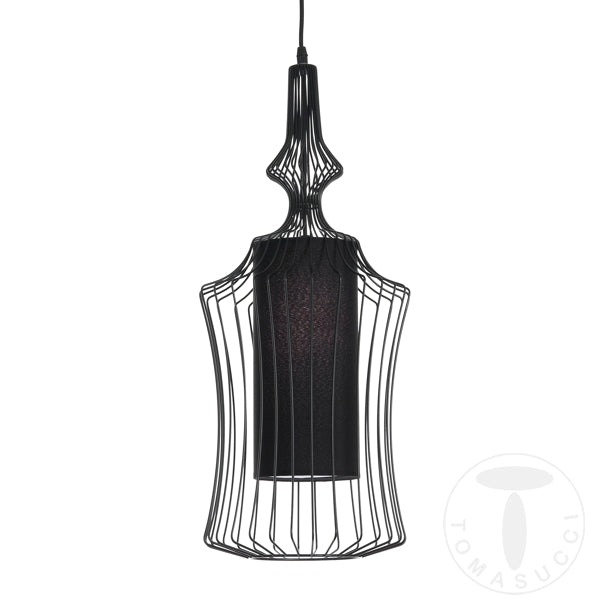 Lampadario a sospensione paralume in acciaio e tessuto colore nero cm Ø 29x64h