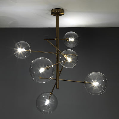 Lampadario a sospensione moderno in metallo ottone anticato e sfere in vetro cm Ø 80x80h