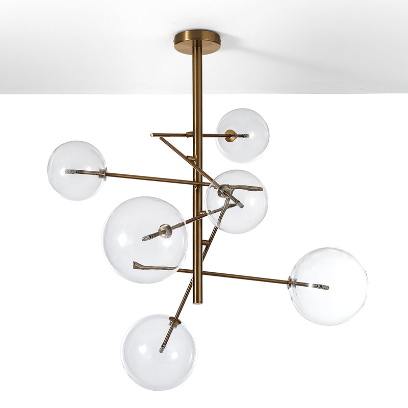 Lampadario a sospensione moderno in metallo ottone anticato e sfere in vetro cm Ø 80x80h