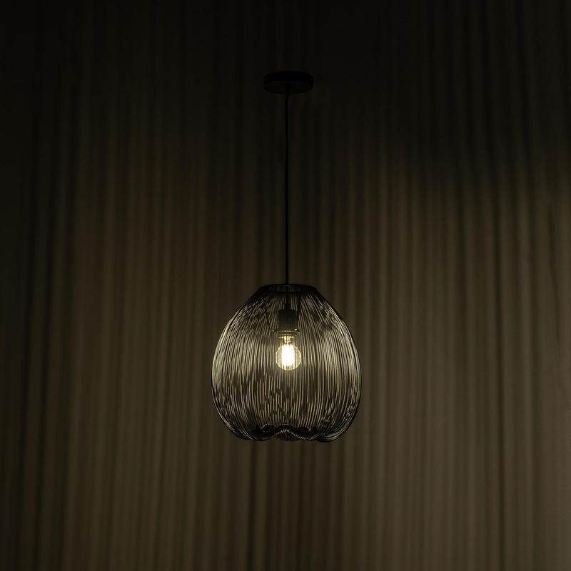 Lampadario moderno una luce paralume in fili di metallo colore nero cm Ø 35x150h