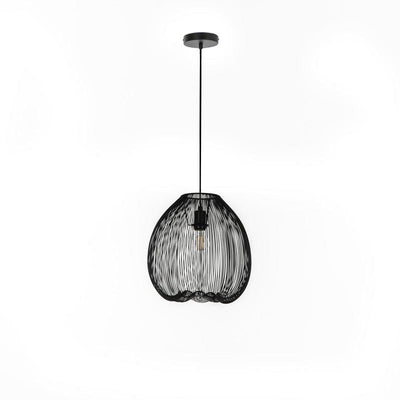 Lampadario moderno una luce paralume in fili di metallo colore nero cm Ø 35x150h