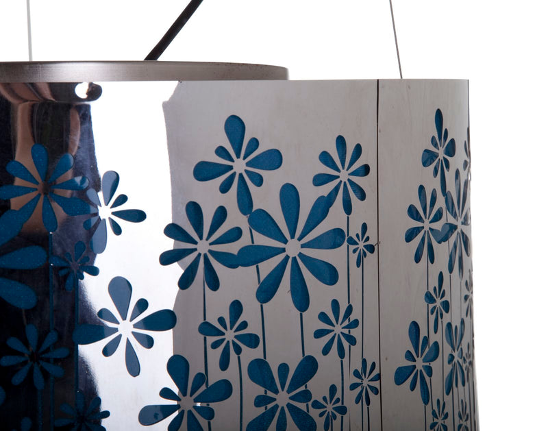 Lampadario moderno da soffitto in metallo con fiori blu e cristalli pendenti cm Ø 40