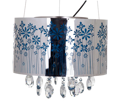 Lampadario moderno da soffitto in metallo con fiori blu e cristalli pendenti cm Ø 40