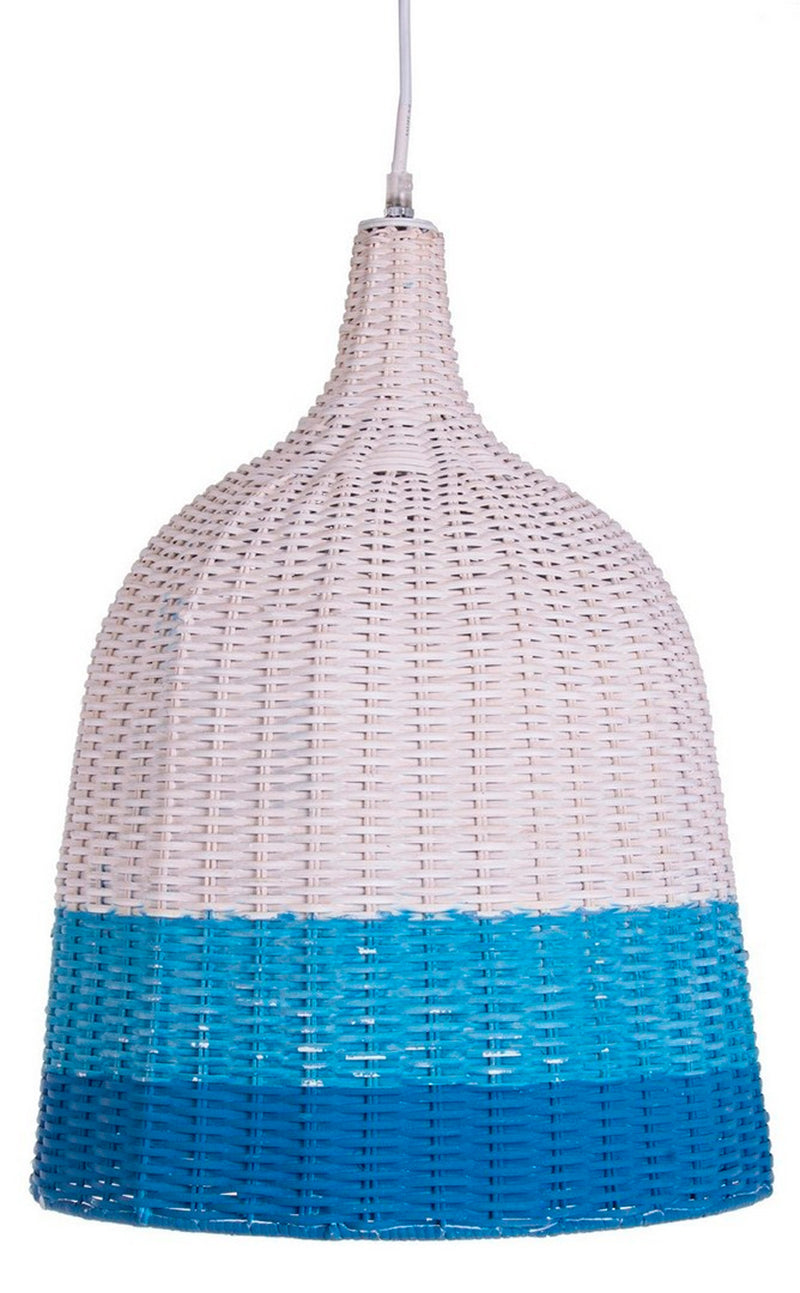 Lampadario stile country in rattan colore bianco e blu per interni o esterni cm Ø37x52h
