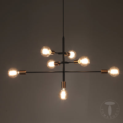 Lampadario a sospensione 7 luci in metallo nero con bracci regolabili cm 82x40x50h