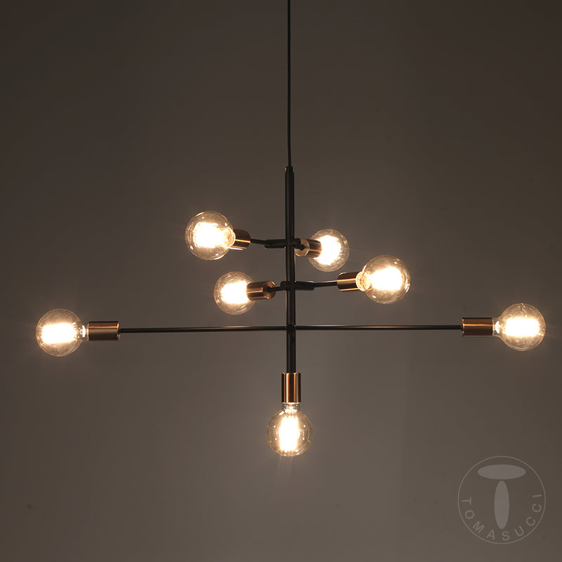Lampadario a sospensione 7 luci in metallo nero con bracci regolabili cm 82x40x50h
