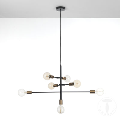 Lampadario a sospensione 7 luci in metallo nero con bracci regolabili cm 82x40x50h