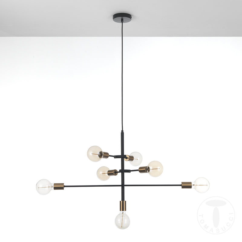 Lampadario a sospensione 7 luci in metallo nero con bracci regolabili cm 82x40x50h