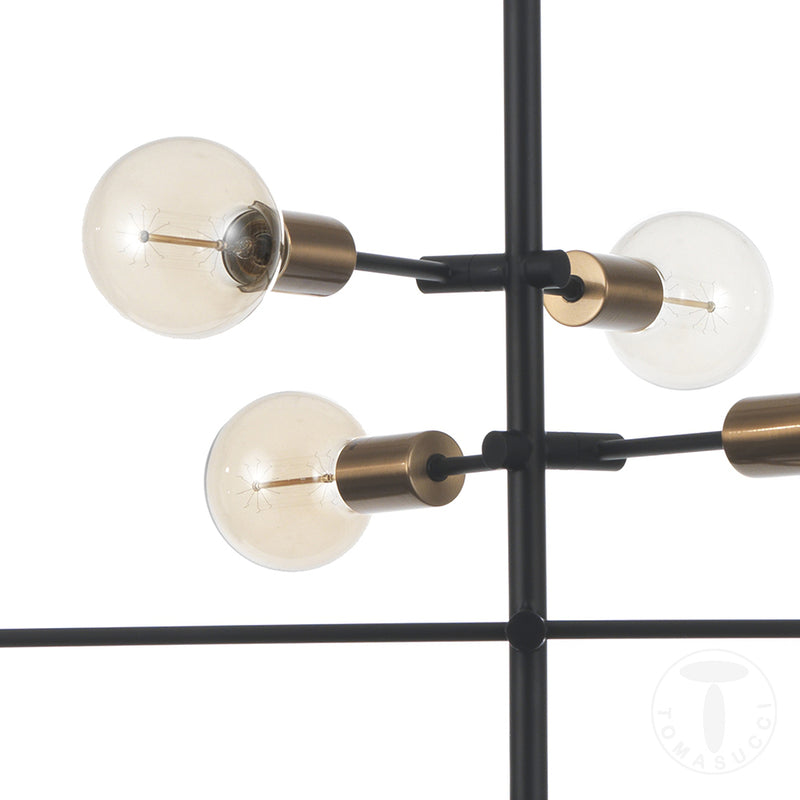Lampadario a sospensione 7 luci in metallo nero con bracci regolabili cm 82x40x50h