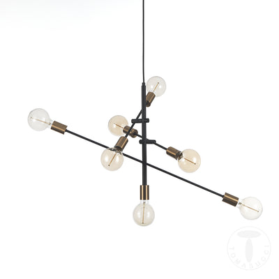 Lampadario a sospensione 7 luci in metallo nero con bracci regolabili cm 82x40x50h
