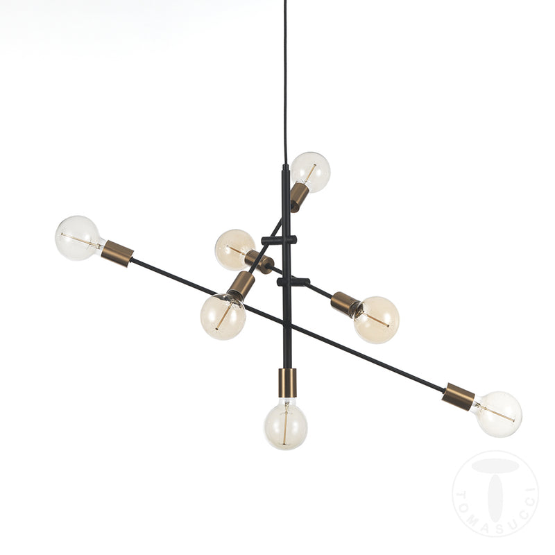 Lampadario a sospensione 7 luci in metallo nero con bracci regolabili cm 82x40x50h
