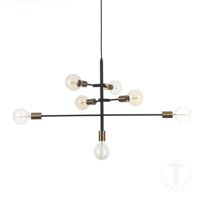 Lampadario a sospensione 7 luci in metallo nero con bracci regolabili cm 82x40x50h