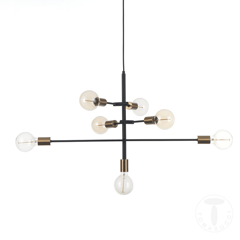 Lampadario a sospensione 7 luci in metallo nero con bracci regolabili cm 82x40x50h