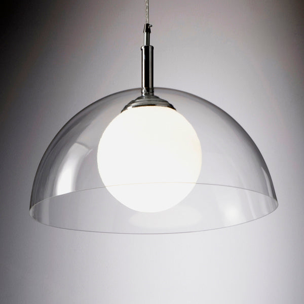 Lampadario moderno a sospensione in PVC trasparente e vetro cm Ø 37x24h