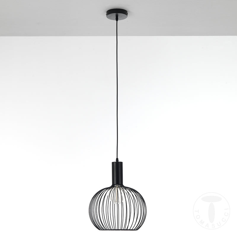 Lampadario moderno una luce paralume in acciaio verniciato nero cm Ø 35x100h