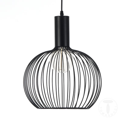 Lampadario moderno una luce paralume in acciaio verniciato nero cm Ø 35x100h