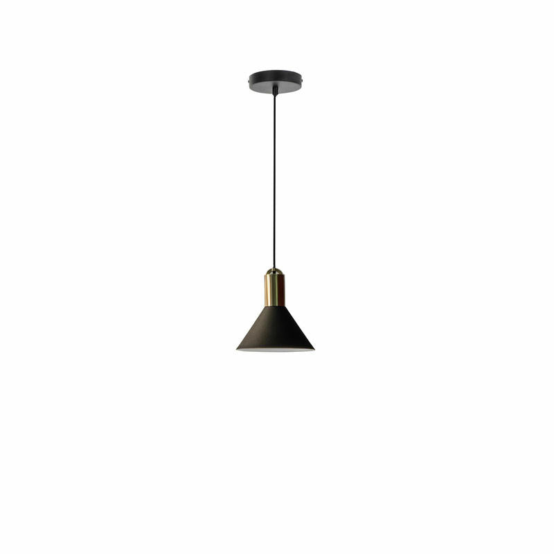 Lampadario a sospensione moderno paralume in metallo nero e ottone cm Ø 16x150h