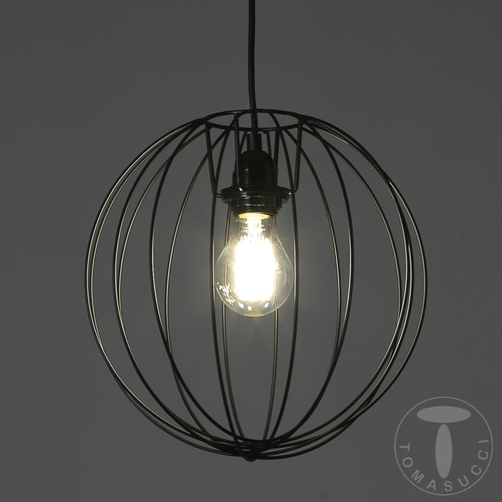 Lampadario a sospensione rotondo una luce paralume in metallo colore nero cm Ø 30x100h