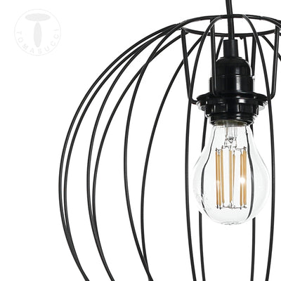 Lampadario a sospensione rotondo una luce paralume in metallo colore nero cm Ø 30x100h