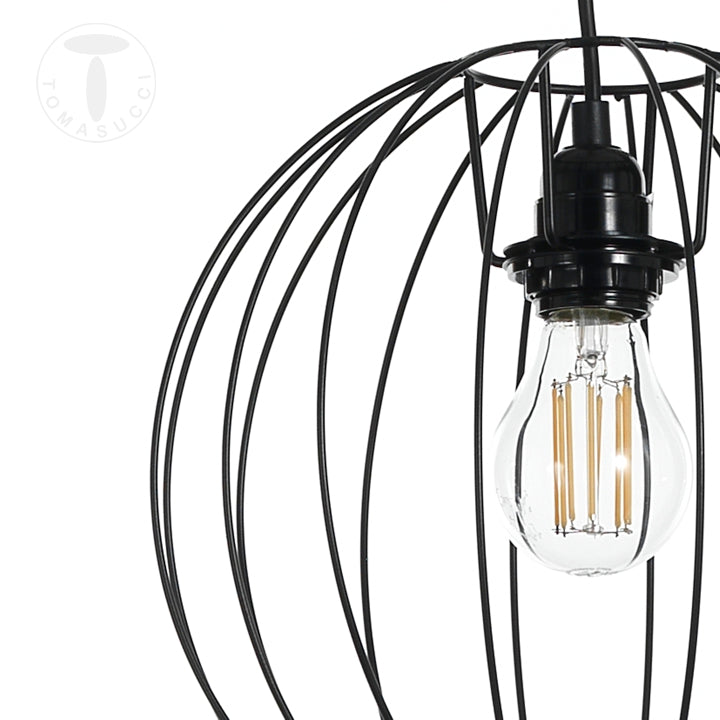 Lampadario a sospensione rotondo una luce paralume in metallo colore nero cm Ø 30x100h